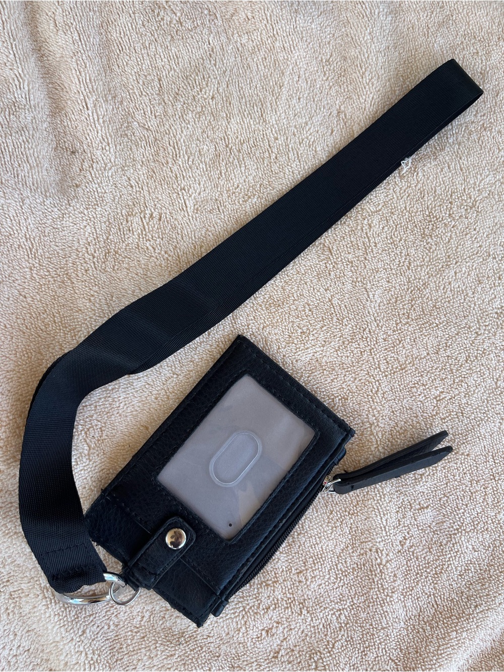 Black credit card ,key chain & coin purse Wallet Lanyard with ID Window